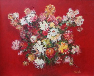 Картина под названием "Flowers in red" - Mushegh Grigoryan, Подлинное произведение искусства, Акрил