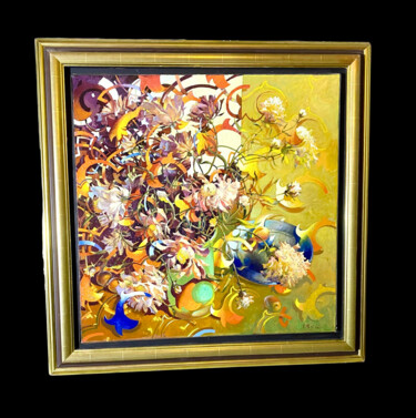 Painting titled "Flowers in Vase" by Viktor Musi, Original Artwork, Oil Mounted on Wood Stretcher frame