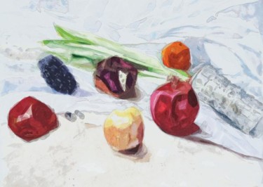 Digital Arts titled "cubism pomegranates…" by Dmitri Matkovsky, Original Artwork, Digital Painting