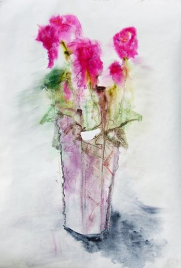 Картина под названием "Red flowers in vase" - Dmitri Matkovsky, Подлинное произведение искусства, Масло