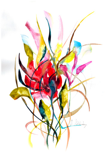 Painting titled "Unknown Flower - Sm…" by Dmitri Matkovsky, Original Artwork, Watercolor