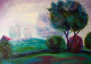 Картина под названием "Дождливый день.…" - Julia Musina, Подлинное произведение искусства, Масло