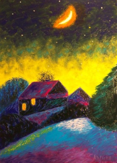Картина под названием "Моя ночь  My night" - Julia Musina, Подлинное произведение искусства, Масло
