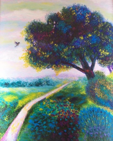 Картина под названием "Прогулка в лето  Wa…" - Julia Musina, Подлинное произведение искусства, Масло