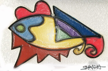 Dessin intitulée "paf le poisson" par Sara Musseau, Œuvre d'art originale