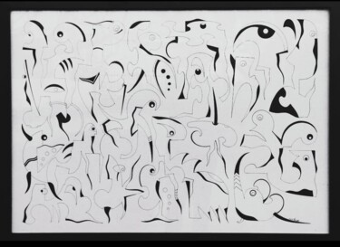 Disegno intitolato "Pensamentos Labirin…" da Mutes / César Amorim, Opera d'arte originale, Pennarello Montato su Telaio per…