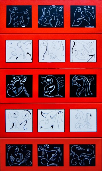 Schilderij getiteld "5 x 3 não são 15" door Mutes / César Amorim, Origineel Kunstwerk, Glazuur