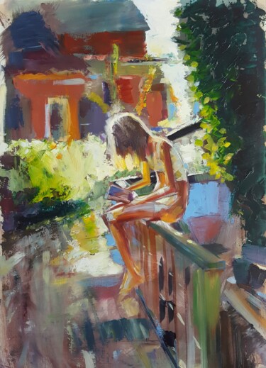 "çitte oturmuş kız" başlıklı Tablo Muzaffer Bulut tarafından, Orijinal sanat, Petrol