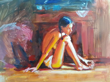 Painting titled "kendiyle ilgilenen…" by Muzaffer Bulut, Original Artwork, Oil