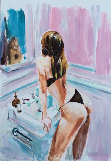 "Nü banyoda" başlıklı Tablo Muzaffer Bulut tarafından, Orijinal sanat, Petrol