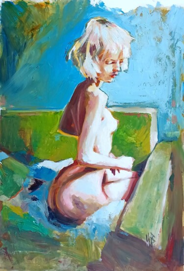 Painting titled "Nude169" by Muzaffer Bulut, Original Artwork, Oil