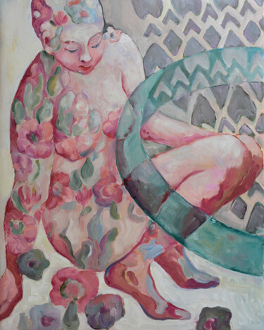 Painting titled "TO HAVE A BREAK" by Marina Venediktova, Original Artwork, Oil Mounted on Wood Stretcher frame