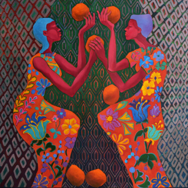 Картина под названием "DANCE WITH ORANGES" - Marina Venediktova, Подлинное произведение искусства, Масло Установлен на Дерев…