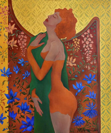 Schilderij getiteld "MYSTERY BEHIND THE…" door Marina Venediktova, Origineel Kunstwerk, Olie Gemonteerd op Frame voor houten…