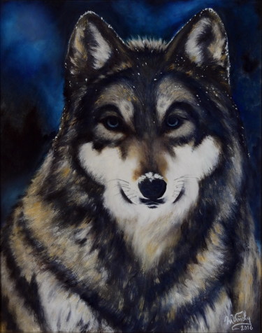 Painting titled "La mirada del lobo" by Marina Viñoly Apaolaza, Original Artwork, Oil