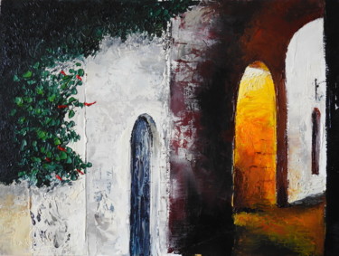 Painting titled "Atardecer en Grecia" by Marina Viñoly Apaolaza, Original Artwork, Oil