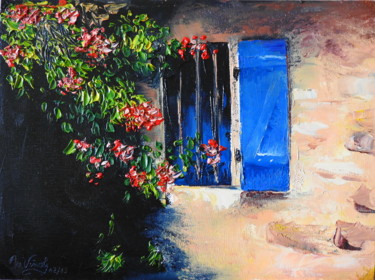 Peinture intitulée "Ventana azul con Sa…" par Marina Viñoly Apaolaza, Œuvre d'art originale, Huile