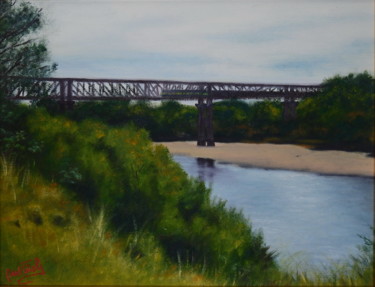 Pintura titulada "Puente ferroviario…" por Marina Viñoly Apaolaza, Obra de arte original, Oleo Montado en artwork_cat.