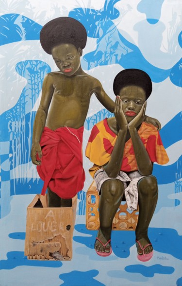 Painting titled "A louer" by David Mwayila, Original Artwork, Oil