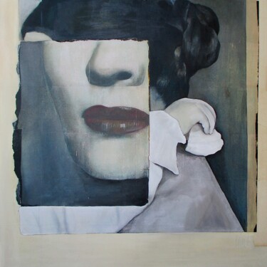 Collages titled "Les Regards 1" by Marian Williams, Original Artwork, Oil Mounted on Wood Stretcher frame