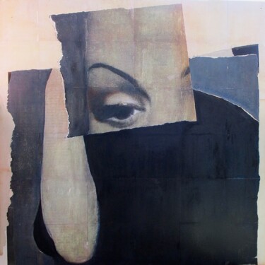 Collages titled "Les Regards 2" by Marian Williams, Original Artwork, Oil Mounted on Wood Stretcher frame