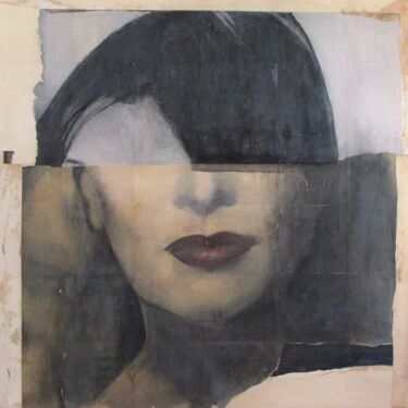 Collages getiteld "Les Regards 3" door Marian Williams, Origineel Kunstwerk, Olie Gemonteerd op Frame voor houten brancard