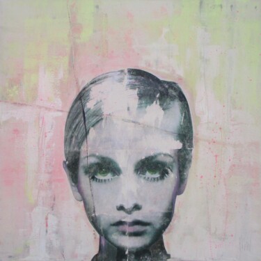 Collages titled "The Pink Stare" by Marian Williams, Original Artwork, Acrylic Mounted on Wood Stretcher frame