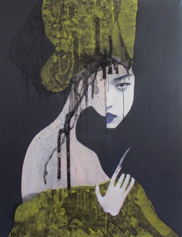 Painting titled "Yellow Geisha" by Marian Williams, Original Artwork, Acrylic