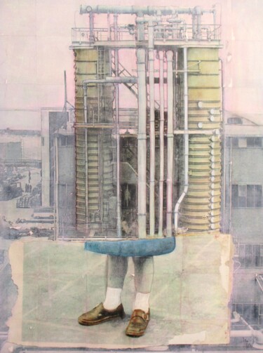 Картина под названием "Rotterdam et moi 2" - Marian Williams, Подлинное произведение искусства, Масло Установлен на Деревянн…