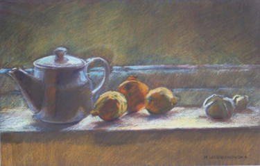 Drawing titled "Teapot and vegetabl…" by Magdalena Wojciechowska, Original Artwork, Pastel
