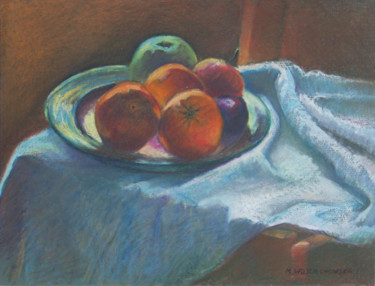 Drawing titled "Fruits on a plate" by Magdalena Wojciechowska, Original Artwork, Pastel