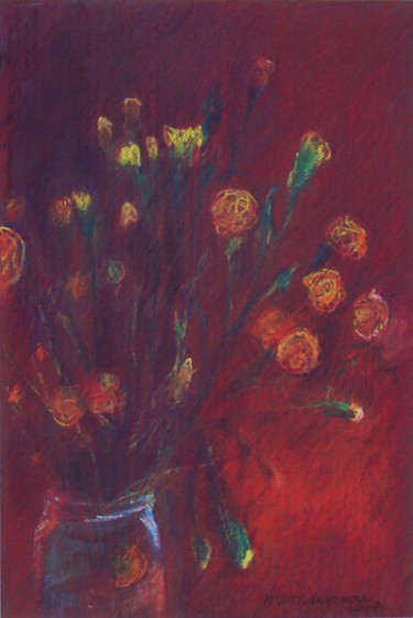 Zeichnungen mit dem Titel "Flowers in a jar II" von Magdalena Wojciechowska, Original-Kunstwerk, Pastell