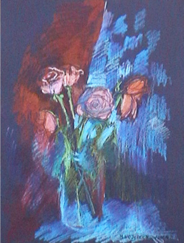 Drawing titled "Flowers in a jar I" by Magdalena Wojciechowska, Original Artwork, Pastel