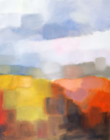 Painting titled "Red hill" by Magdalena Wojciechowska, Original Artwork, Oil