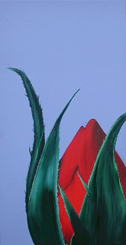 Malerei mit dem Titel "Budding rose" von Mo-Art, Original-Kunstwerk