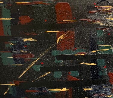 Картина под названием "Feuille d’or" - Mya Kotook, Подлинное произведение искусства, Акрил Установлен на Деревянная рама для…