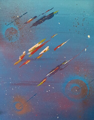 Painting titled "Météorites" by Mya Kotook, Original Artwork, Acrylic Mounted on Wood Stretcher frame