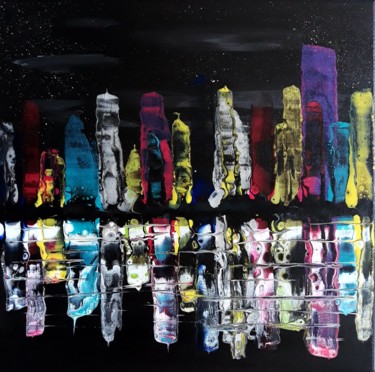 Painting titled "City night 2" by Myaa, Original Artwork, Acrylic