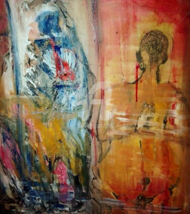 Peinture intitulée "Nude girl facing ba…" par Myarasm, Œuvre d'art originale, Acrylique