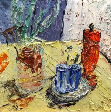 Картина под названием "Onion, pepper and s…" - Dmitriy Myasoedov, Подлинное произведение искусства, Масло Установлен на Дере…