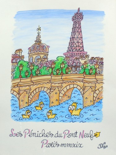 Drawing titled ""Les Péniches du po…" by David Manuel Garcia, Original Artwork