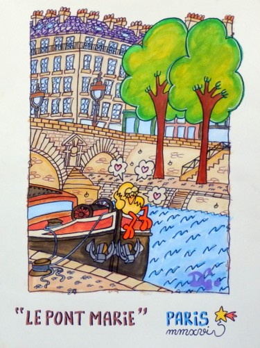 Painting titled ""Le Pont Marie"" by David Manuel Garcia, Original Artwork, Acrylic