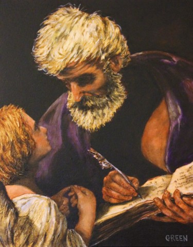 Malerei mit dem Titel "St. Mathew with Ang…" von Timothy Green, Original-Kunstwerk, Öl