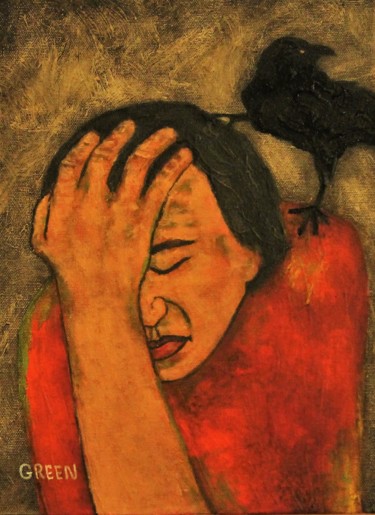 Картина под названием "Worry" - Timothy Green, Подлинное произведение искусства, Масло