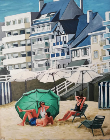 Painting titled "La grande plage" by Marie Hamelin, Original Artwork, Acrylic