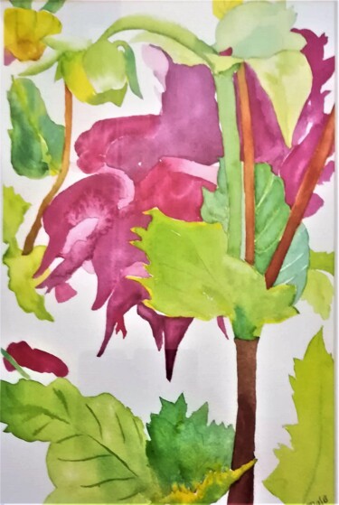 Peinture intitulée "Dahlia rouge" par Myind, Œuvre d'art originale, Aquarelle