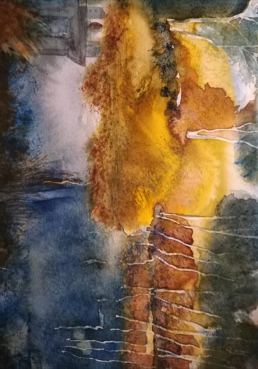 Peinture intitulée "Rêve d'étang" par Myind, Œuvre d'art originale, Aquarelle