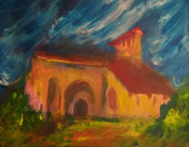 Peinture intitulée "Chapelle romane" par Myind, Œuvre d'art originale, Acrylique