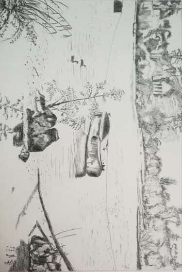 Dessin intitulée "Lac Daumesnil" par Myind, Œuvre d'art originale, Crayon