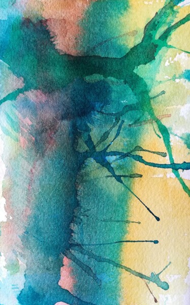 Painting titled "Paysage 1" by Myind, Original Artwork, Watercolor